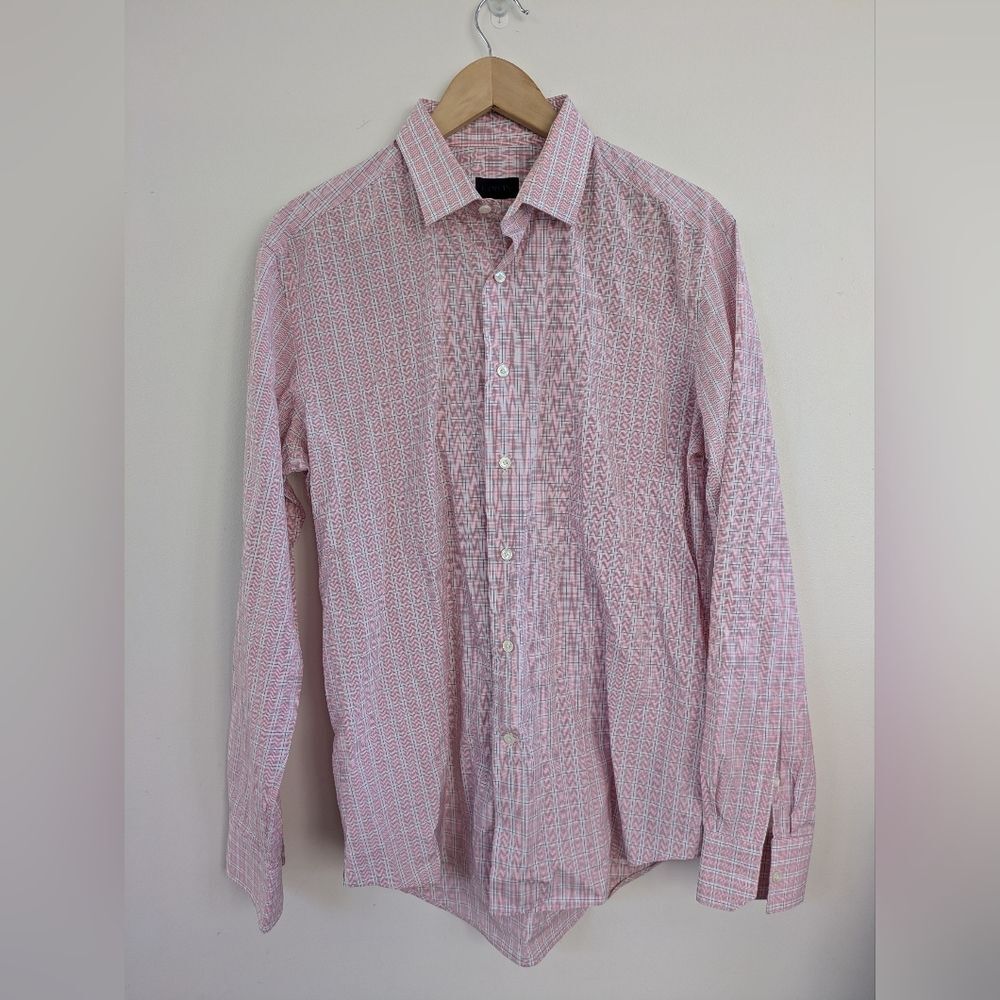 Lanvin Shirt Mens Small Red White Pink Button Up Long Sleeve Paris Adult 16/41
